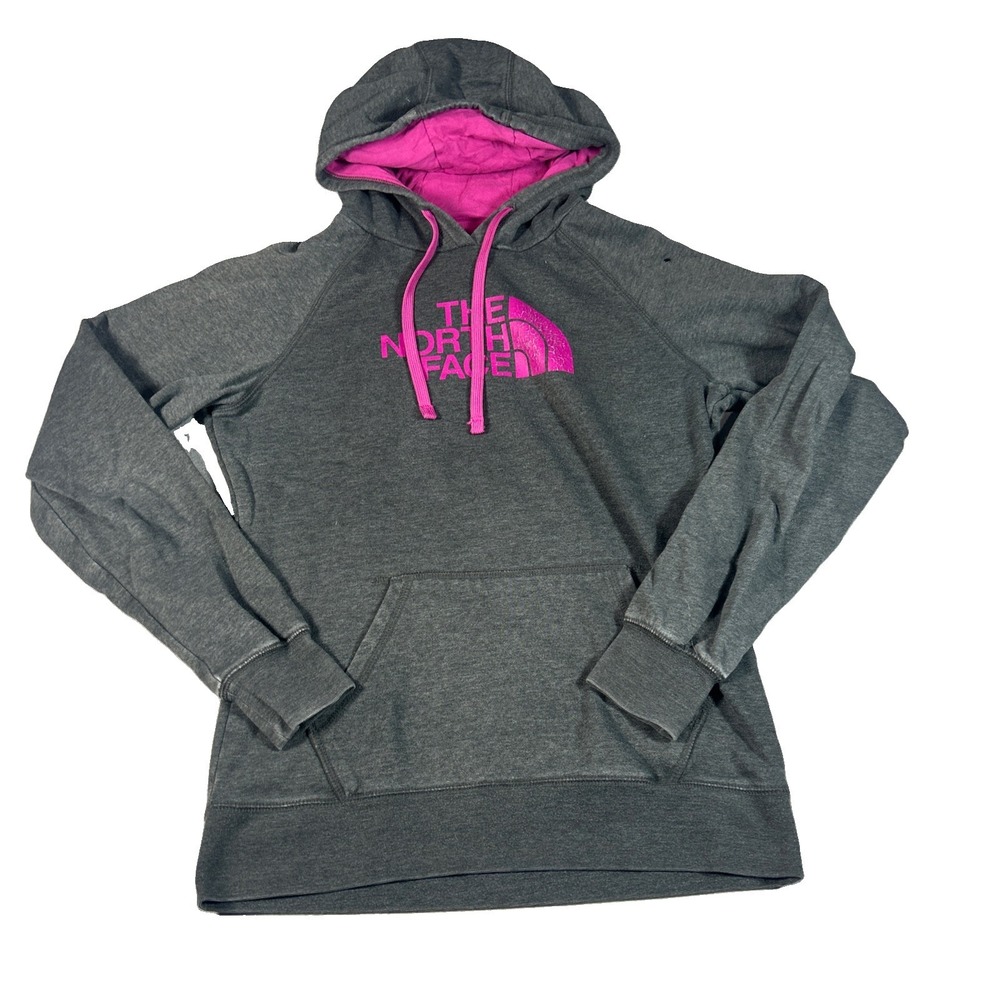 The North Face Avalon Hoodie Womens Medium Gray Pink Center Logo Pullover